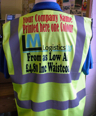 Printed hi-vis waistcoat with a company logo